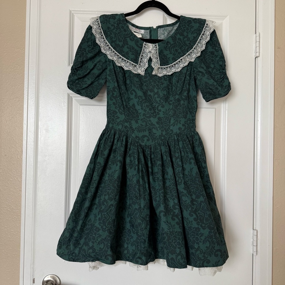 Vintage Gunne Sax Girls Dress 7 8 Floral Prairie Cotton Lace